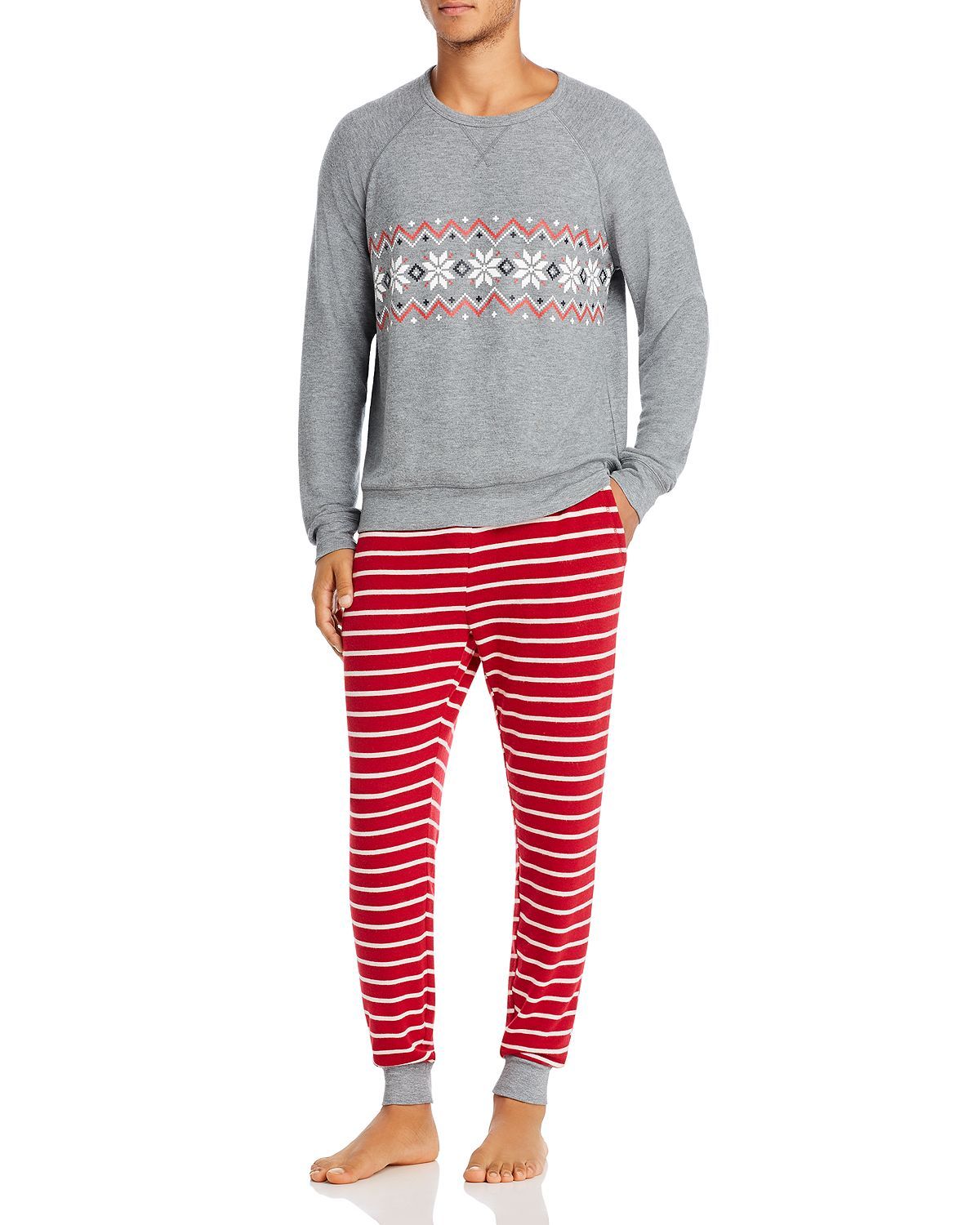 Pj Salvage Poinsettia-graphic & Striped Pj Set Red