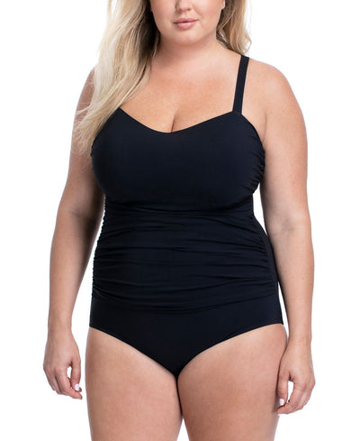 Profile By Gottex Plus Solid Tutti Frutti Wide Strap One-piece Swimsuit Black