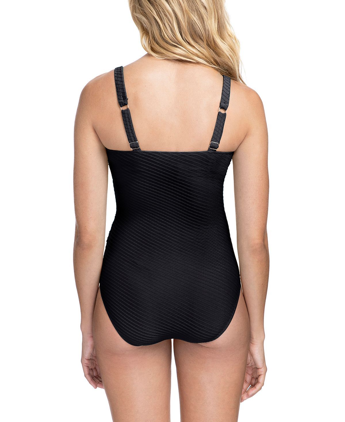 Profile By Gottex Ribbons Textured Underwire Tummy Control One-piece Swimsuit Black