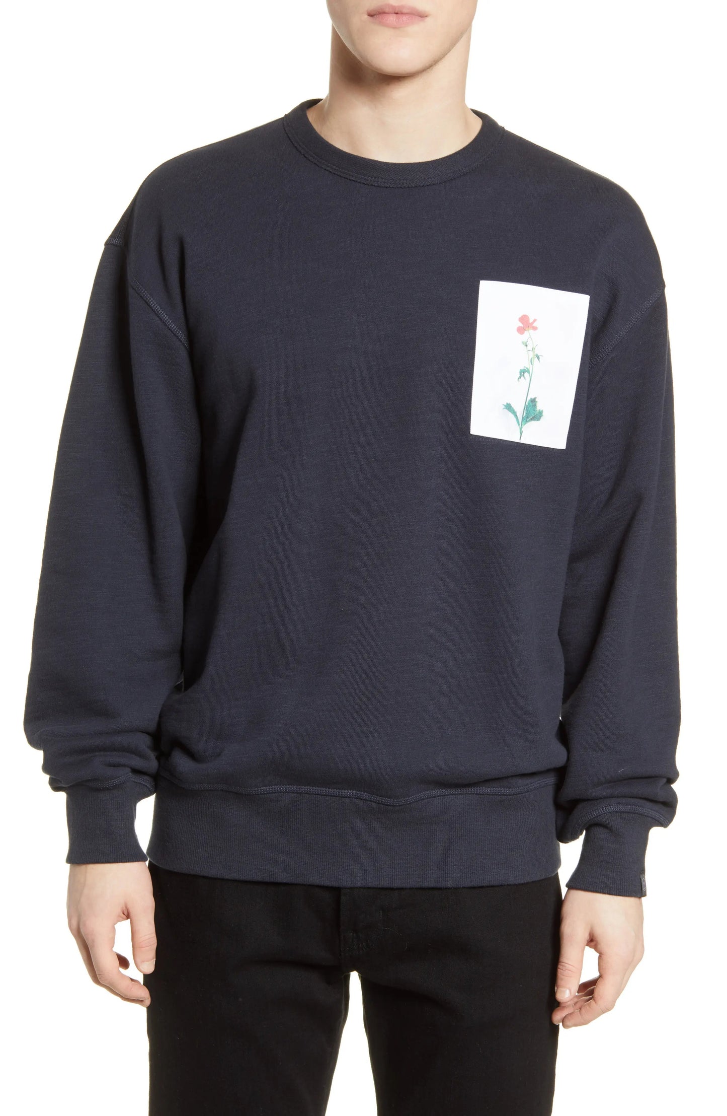 Rag & Bone Flower Graphic Crewneck Sweatshirt Blue