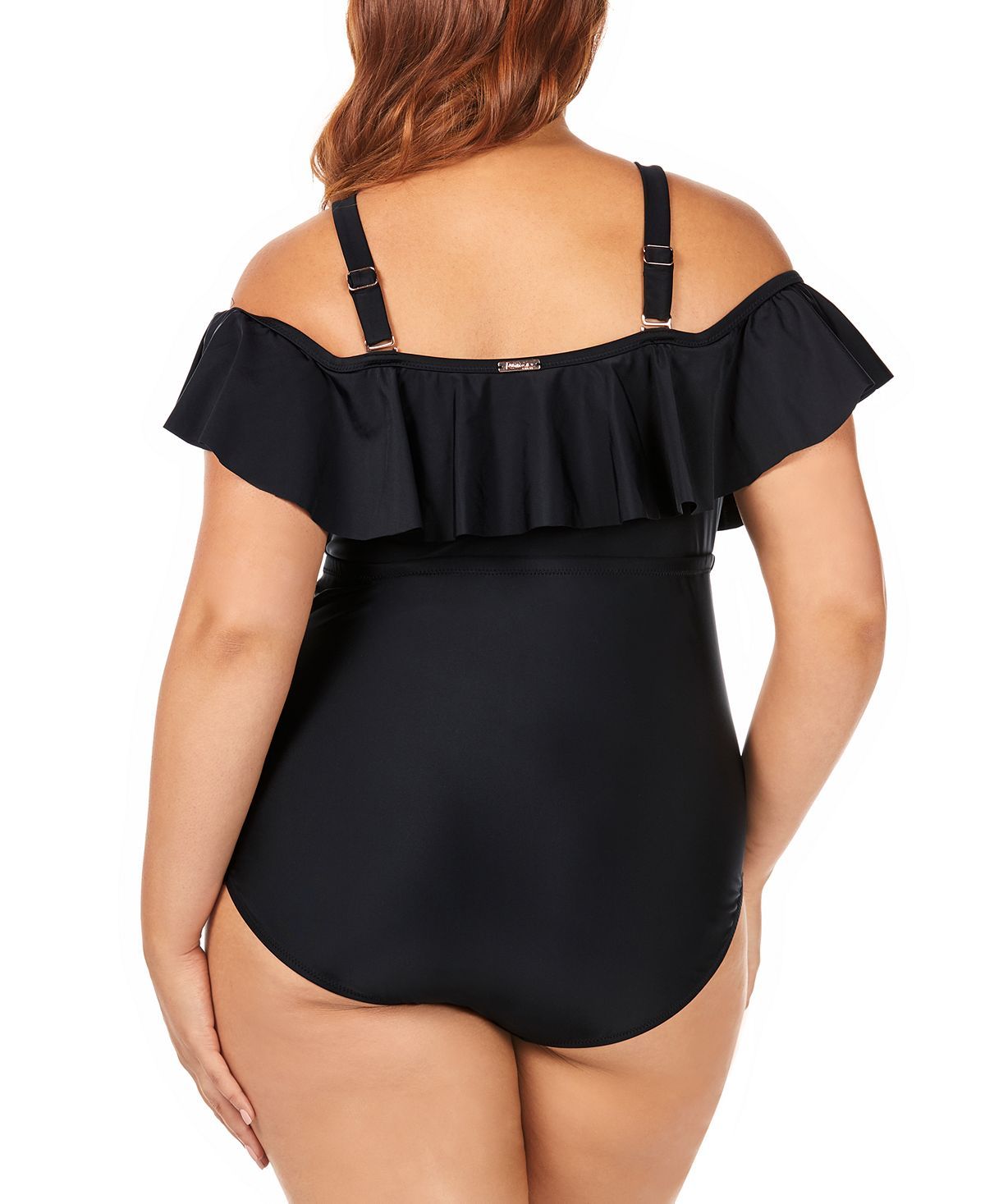 Raisins Curve Trendy Plus Juniors' Solid Caicos Flounce One-piece Swimsuit Black