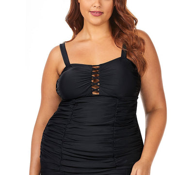 Raisins Curve Trendy Plus Juniors' Solid Grace Bay Tankini Top Black