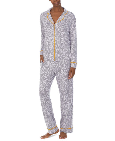 Refinery29 Printed Notch-collar Pajama Set Grey Print