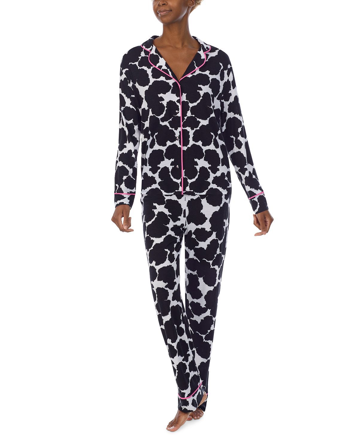 Refinery29 Printed Notch-collar Pajama Set White Print