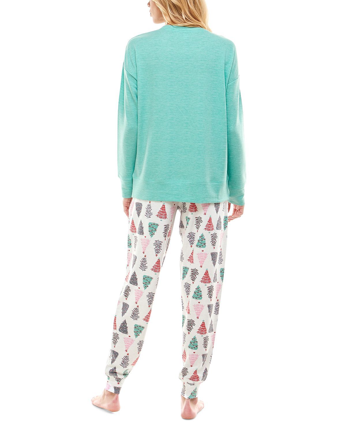 Roudelain Holiday Sweatshirt & Jogger Pants Pajama Set Spacedye Dusty Jade/White