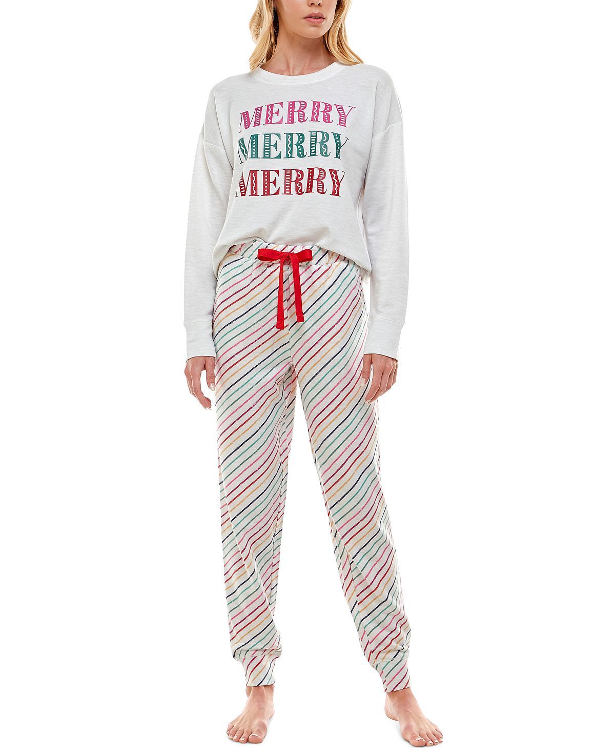 Roudelain Holiday Sweatshirt & Jogger Pants Pajama Set Spacedye White/Rainbow