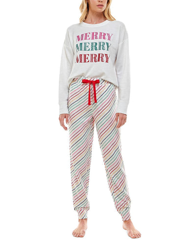 Roudelain Holiday Sweatshirt & Jogger Pants Pajama Set Spacedye White/Rainbow