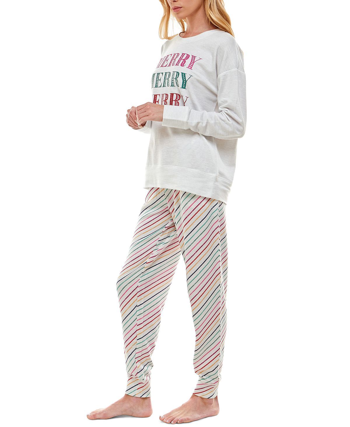 Roudelain Holiday Sweatshirt & Jogger Pants Pajama Set Spacedye White/Rainbow