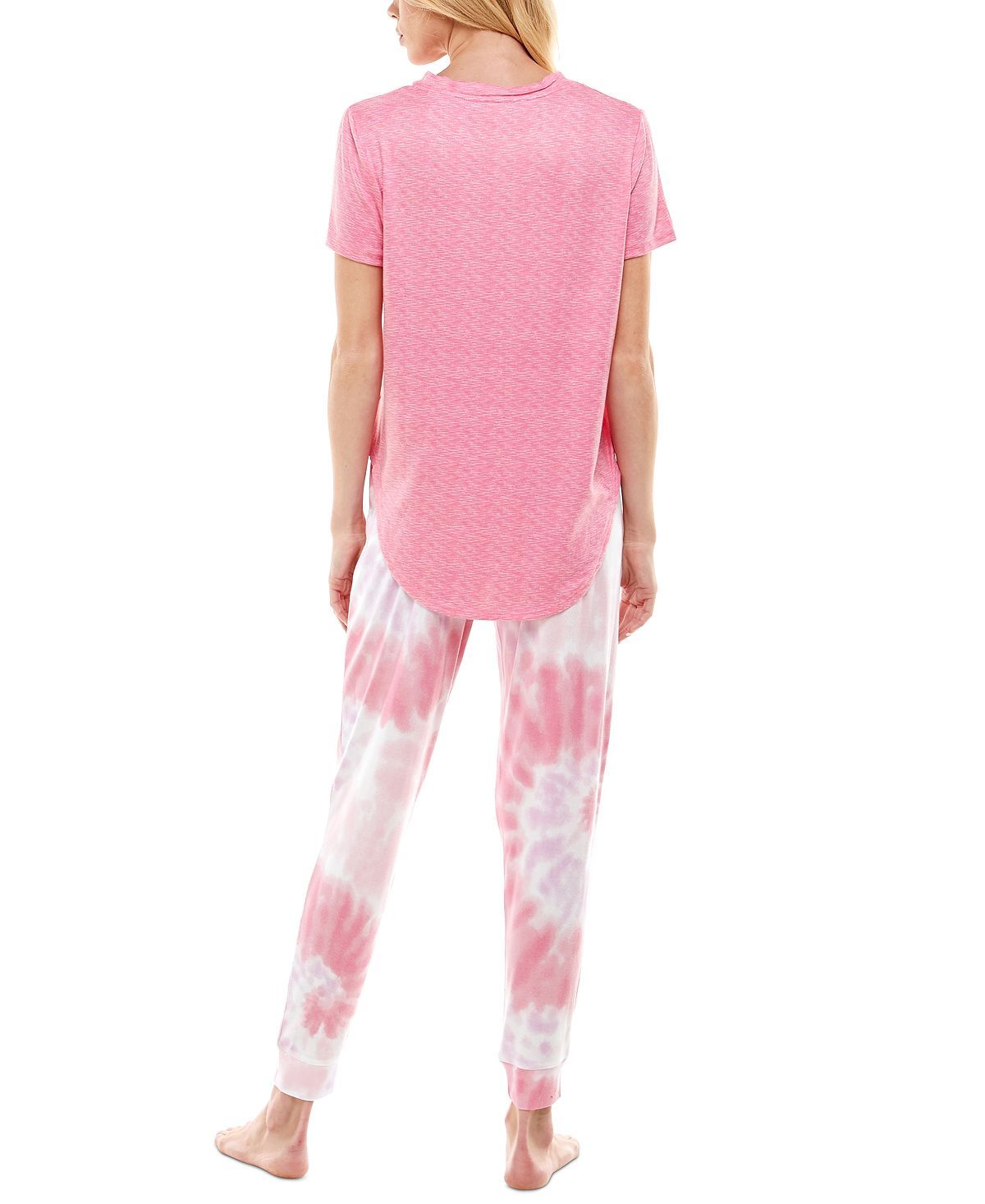 Roudelain Whisper Luxe Short-sleeve Top & Jogger Pants Pajama Set Flamingo