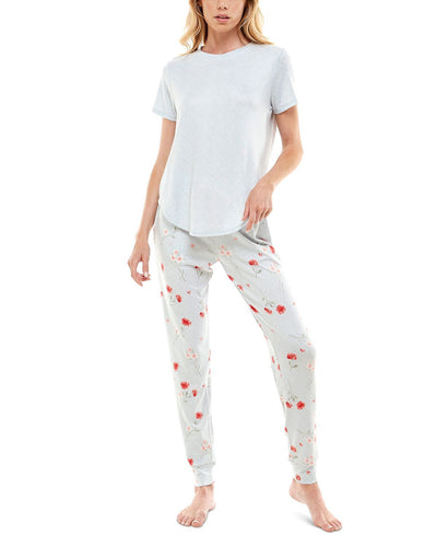 Roudelain Whisper Luxe Short-sleeve Top & Jogger Pants Pajama Set Pearl Blue Spacedye/vday Florals High Rise Sd