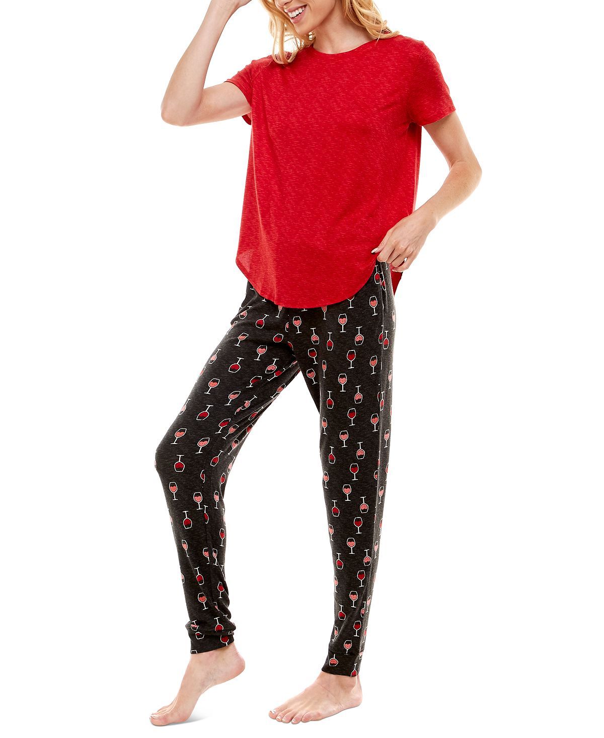 Roudelain Whisper Luxe Short-sleeve Top & Jogger Pants Pajama Set Samba Space Dye/i Heart Wine Black