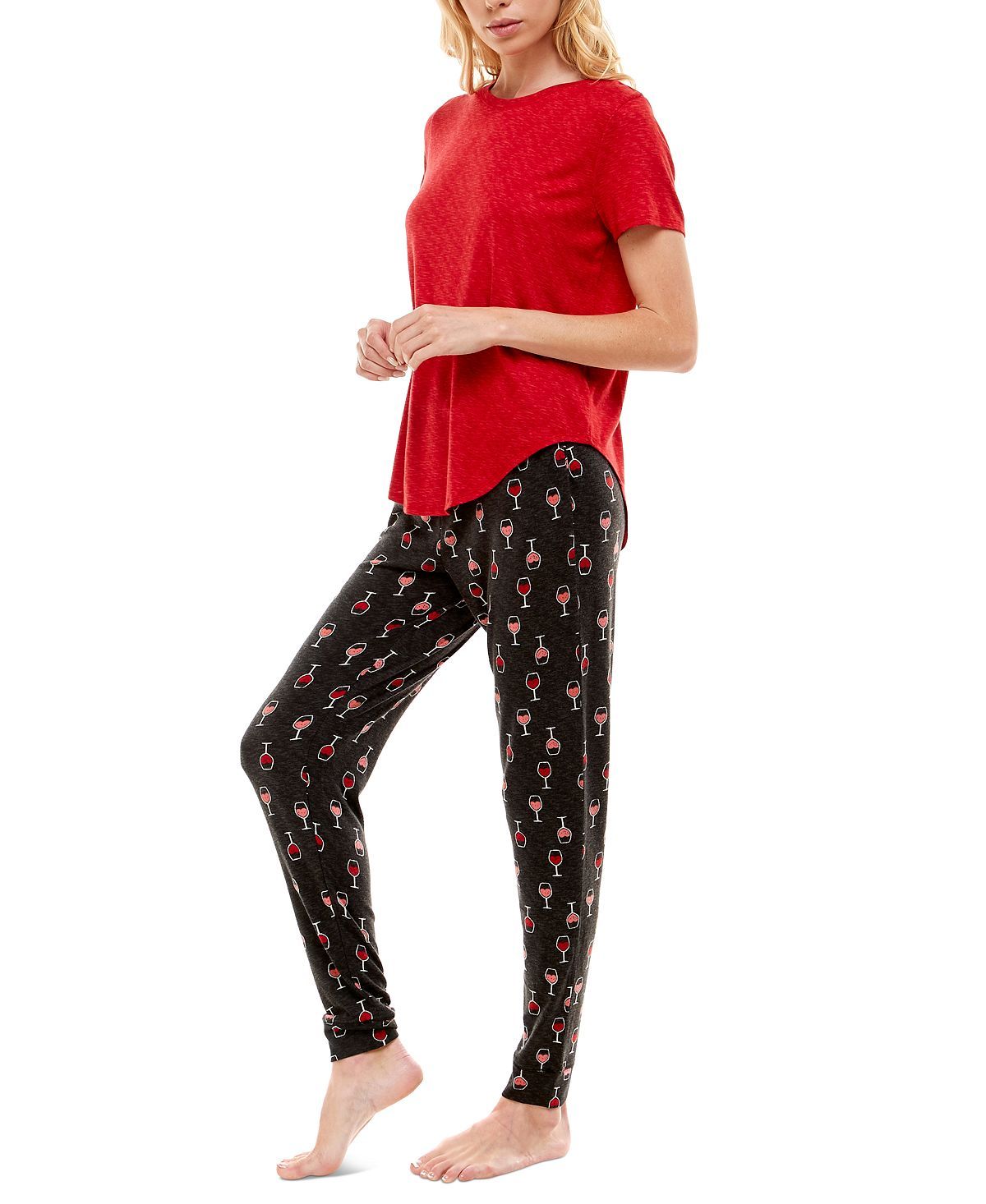 Roudelain Whisper Luxe Short-sleeve Top & Jogger Pants Pajama Set Samba Space Dye/i Heart Wine Black