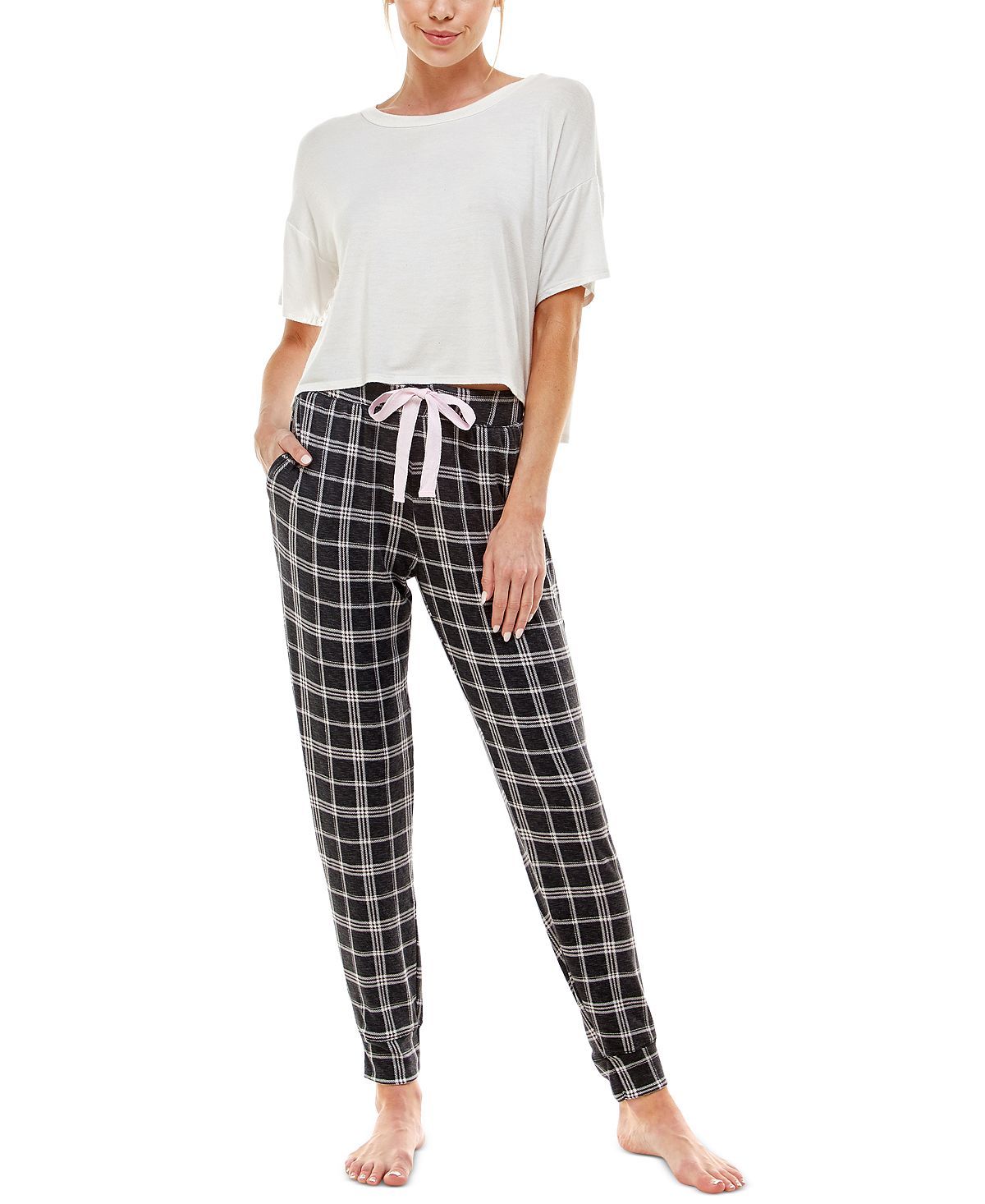 Roudelain Whisperluxe Printed Jogger Pajama Bottoms Brighton Plaid