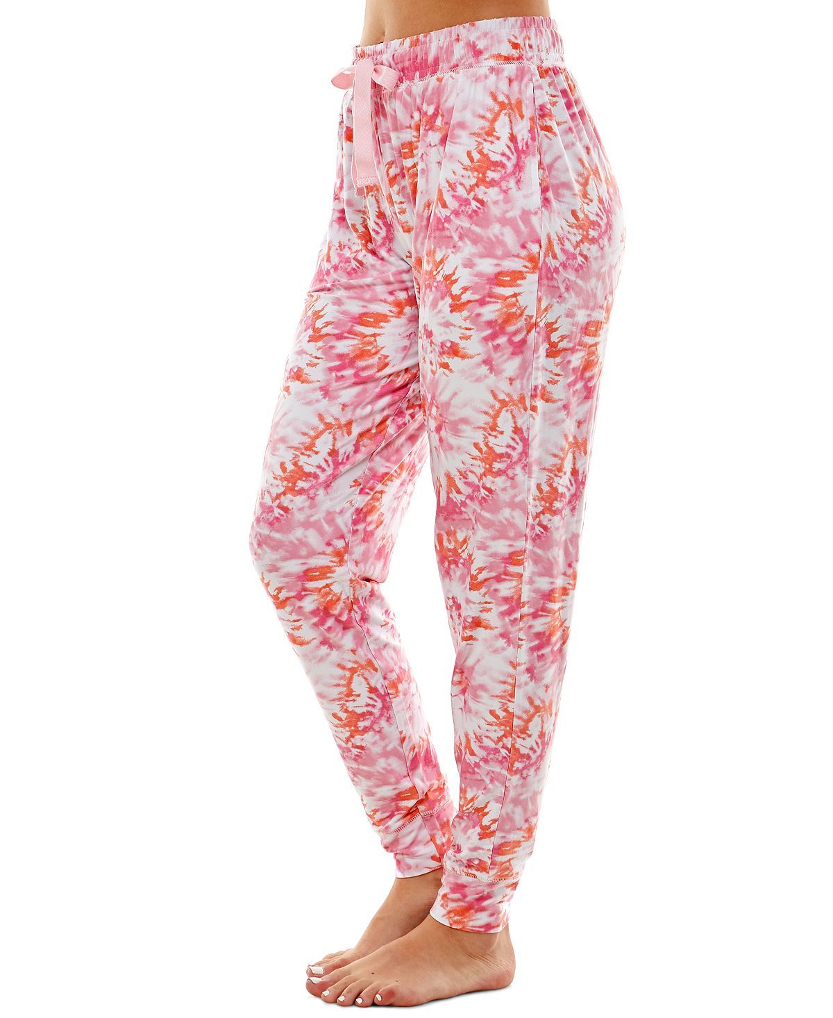 Roudelain Wo Ultra-soft Jogger Pajama Bottoms Set Of 2 Space Dye Ibis Rose/delicate Tie Dye White