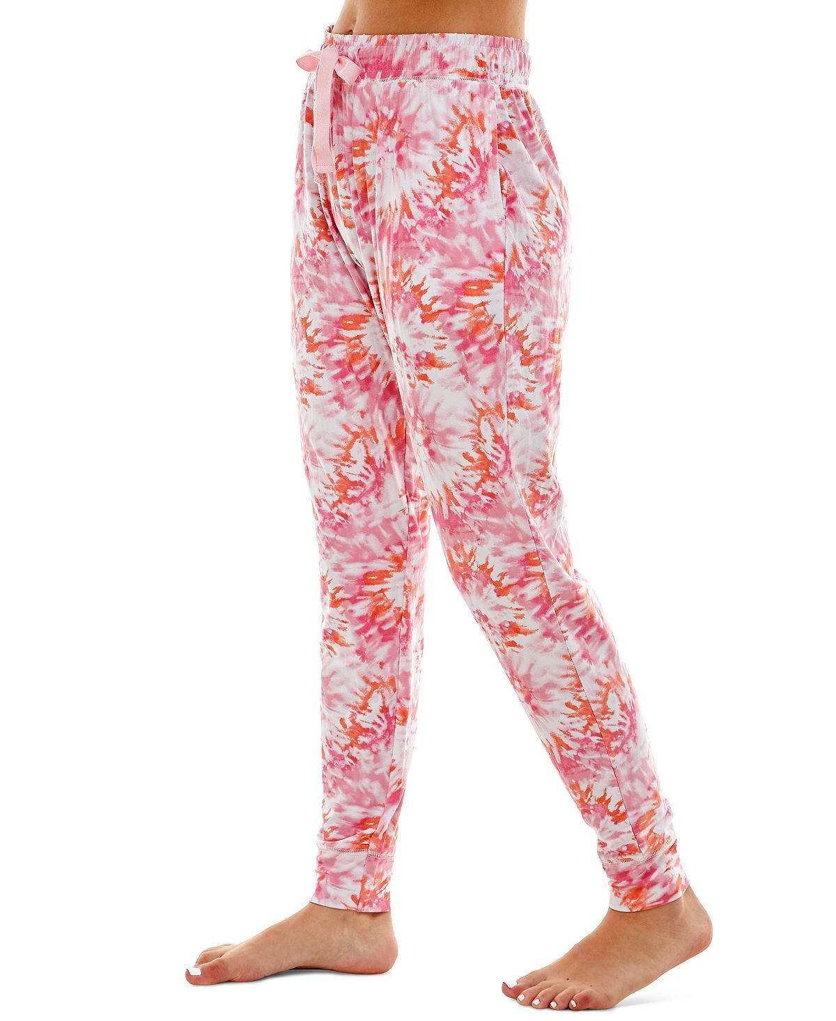 Roudelain Wo Ultra-soft Jogger Pajama Bottoms Set Of 2 Space Dye Ibis Rose/delicate Tie Dye White