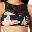 Roxy Anthracite-Black Tropical-Print Mesh-Inset Sea-Lovers High0Neck Bikini Top