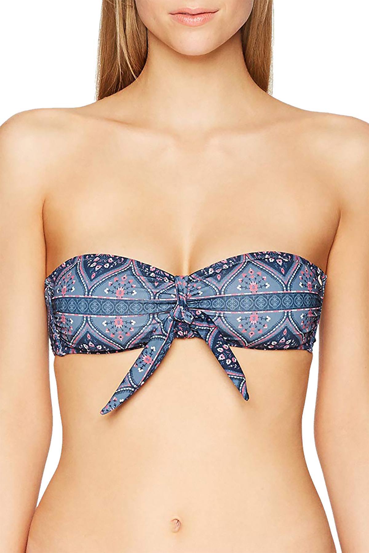 Roxy China-Blue Sun Surf Medallion-Print Bandeau Bikini Top