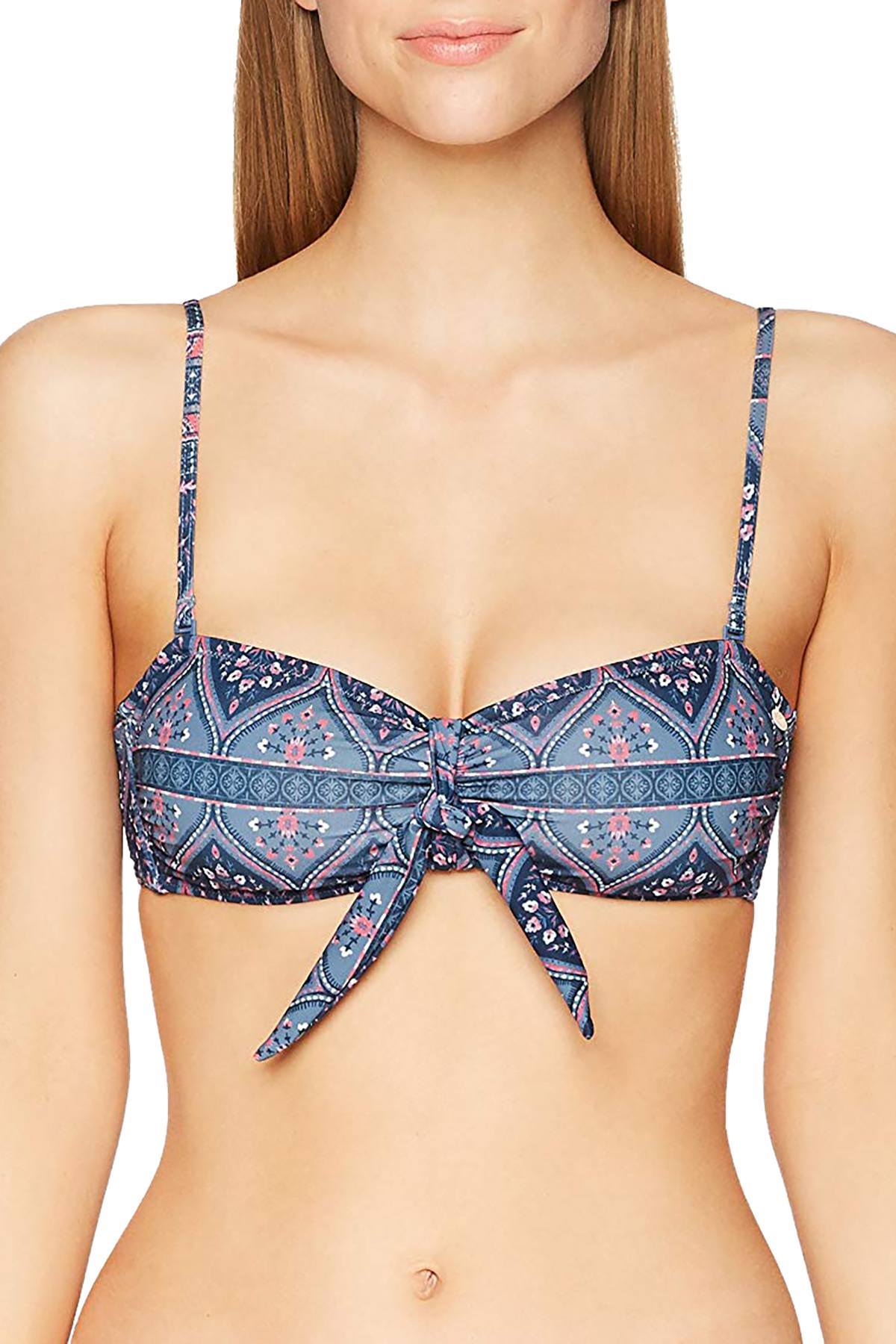 Roxy China-Blue Sun Surf Medallion-Print Bandeau Bikini Top