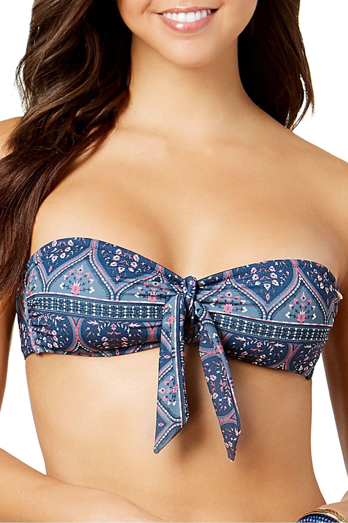 Roxy China-Blue Sun Surf Medallion-Print Bandeau Bikini Top