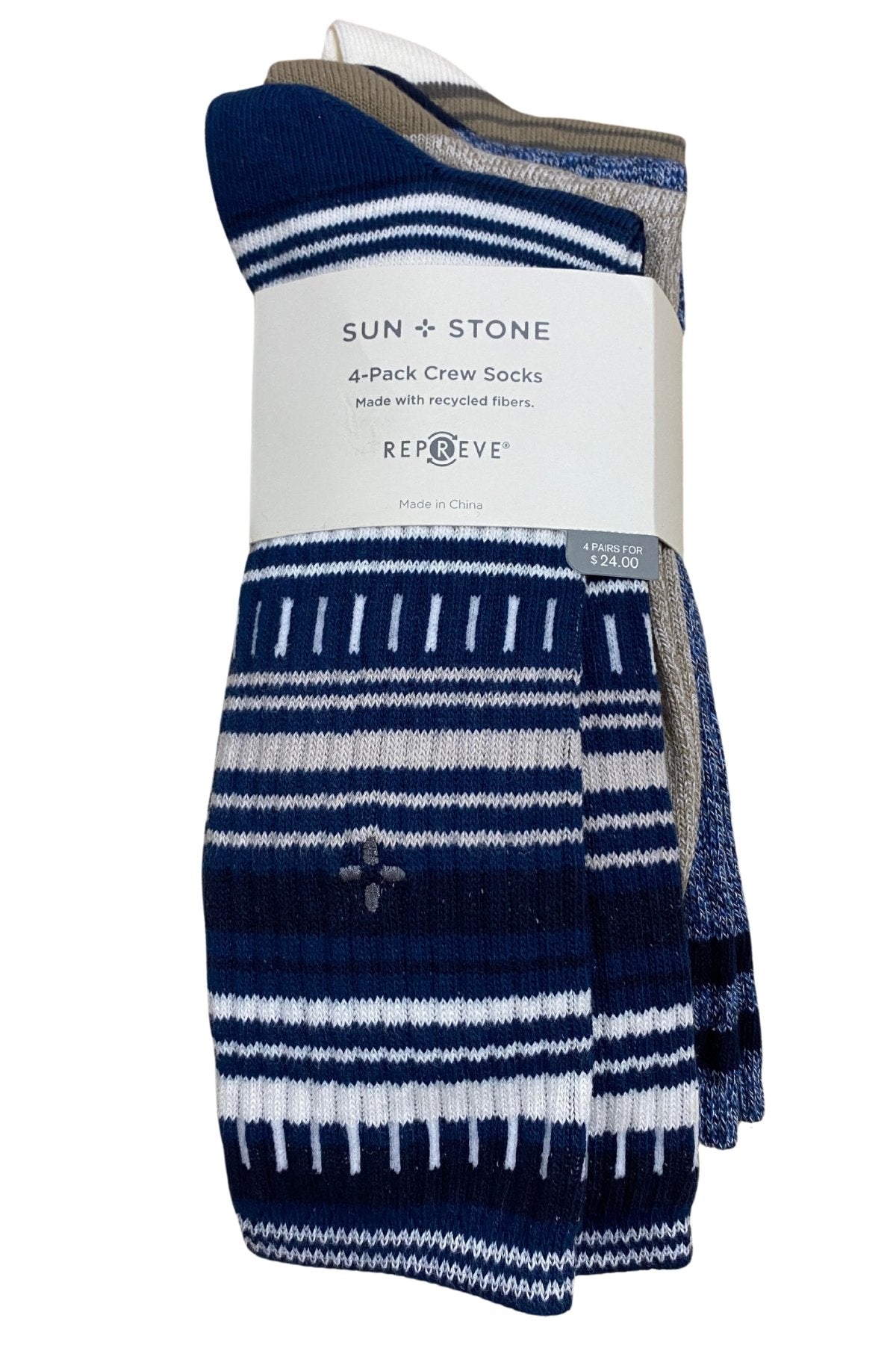 SUN + STONE-MMG Sun Stone Mens 4-Pk. Stripe Crew Socks Port ONE SIZE RED