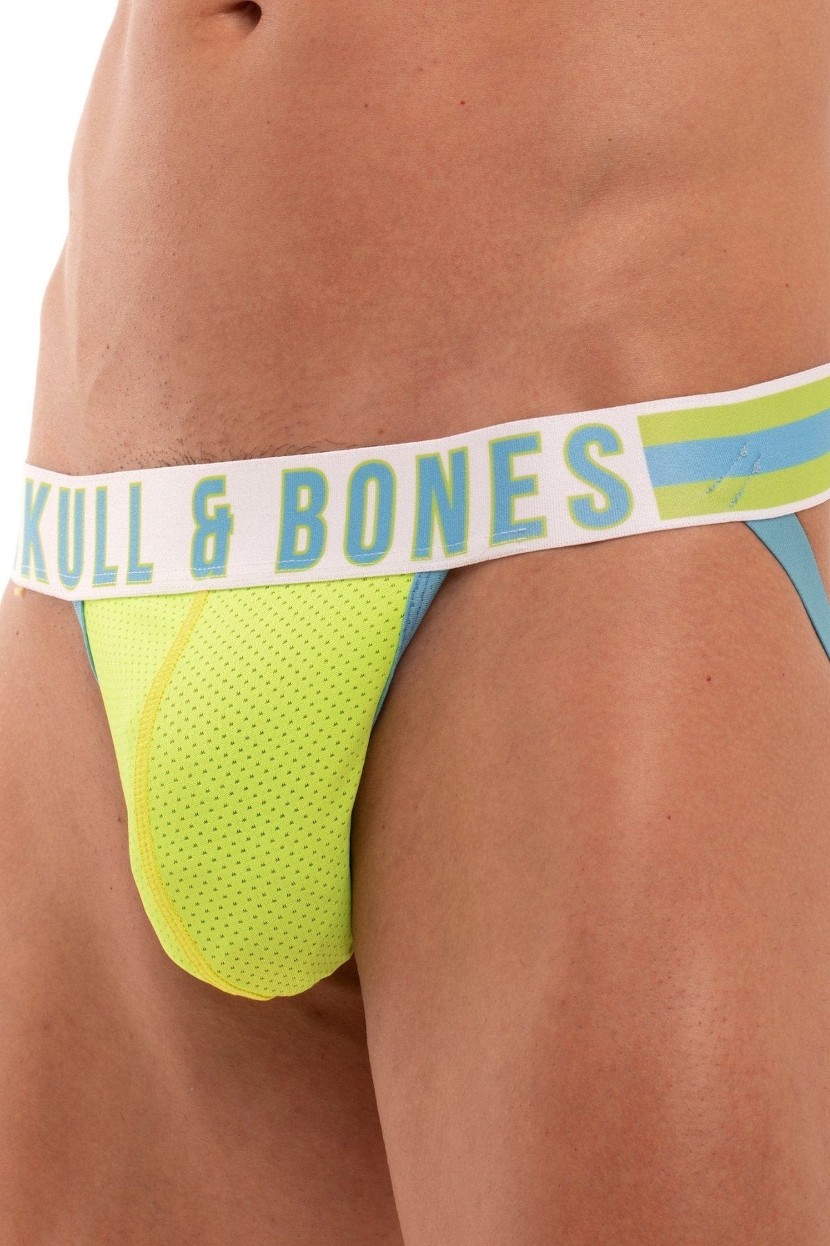 Skull and Bones Neon Green and Blue Sport Mesh Jock