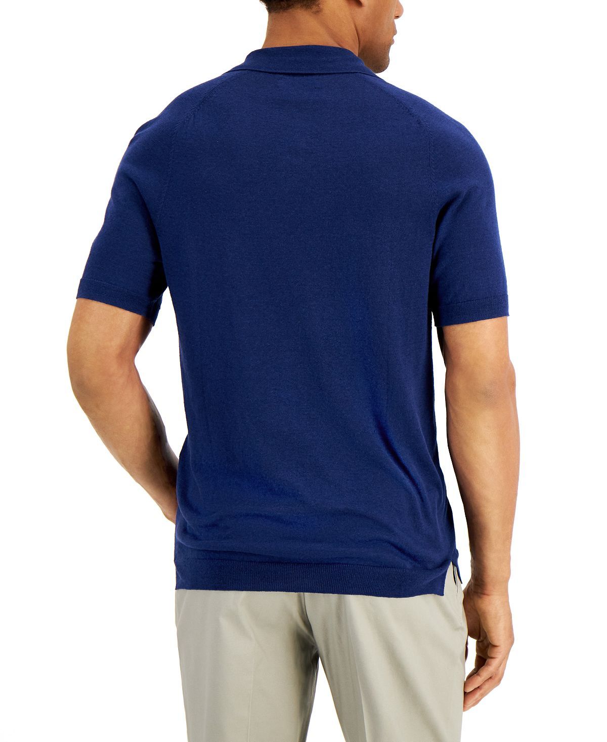 Tasso Elba Sweater-knit Linen Polo Shirt Navy Combo