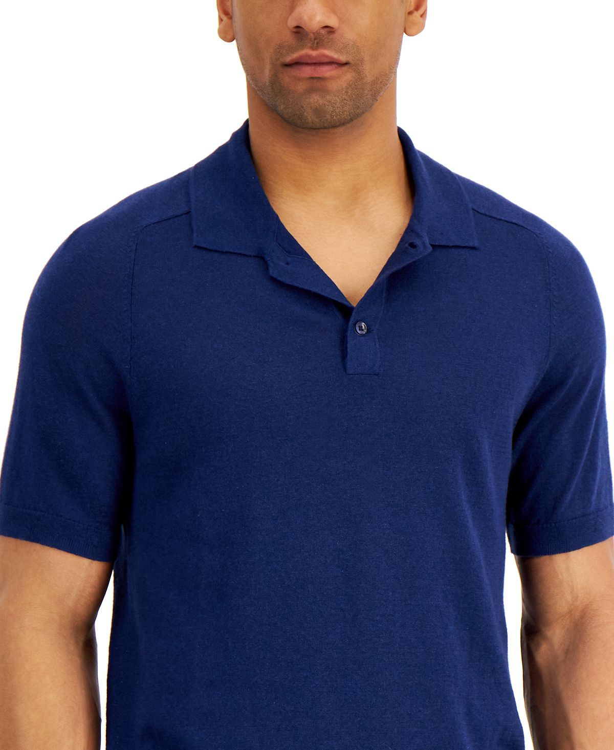 Tasso Elba Sweater-knit Linen Polo Shirt Navy Combo