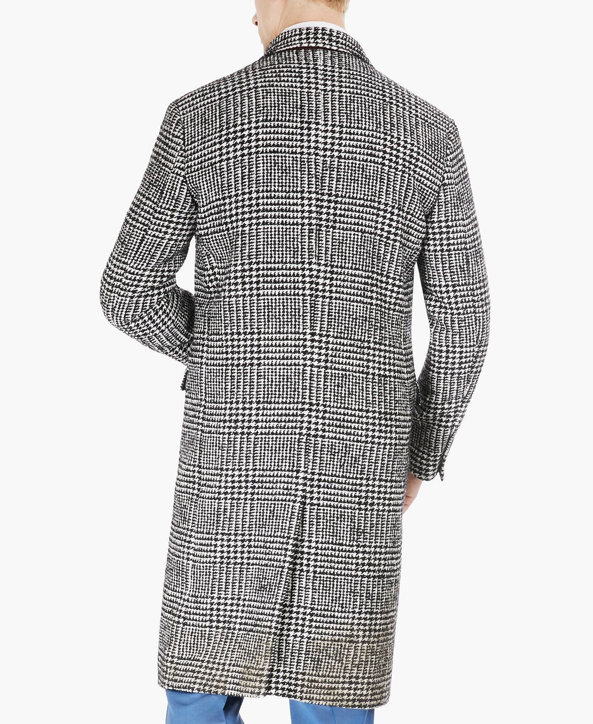 Tayion Collection Classic Double-breasted Glen Plaid Overcoat Blk White