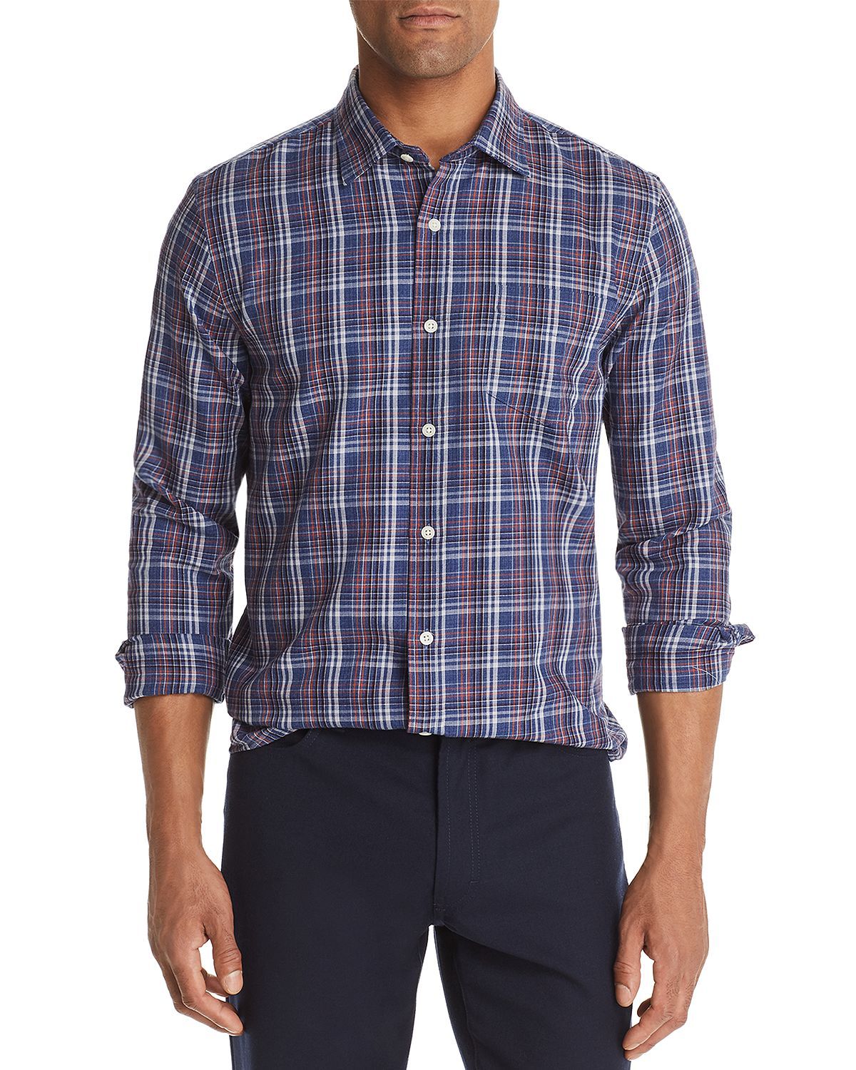 The Men's Store Plaid Classic Fit Shirt Navy Plaid