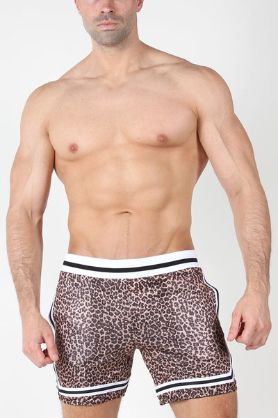 Timoteo Brown Leopard Reversible Mesh Short