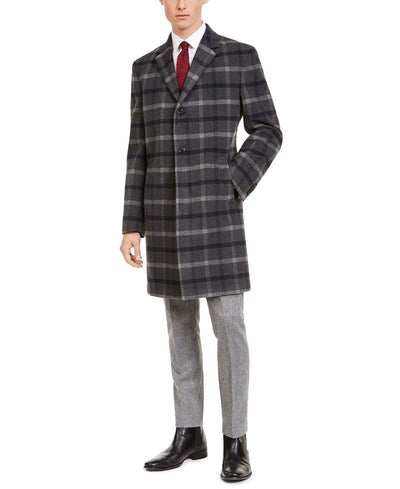 Tommy Hilfiger Modern-fit Performance Stretch Flex Plaid Addison Overcoat Grey Plaid