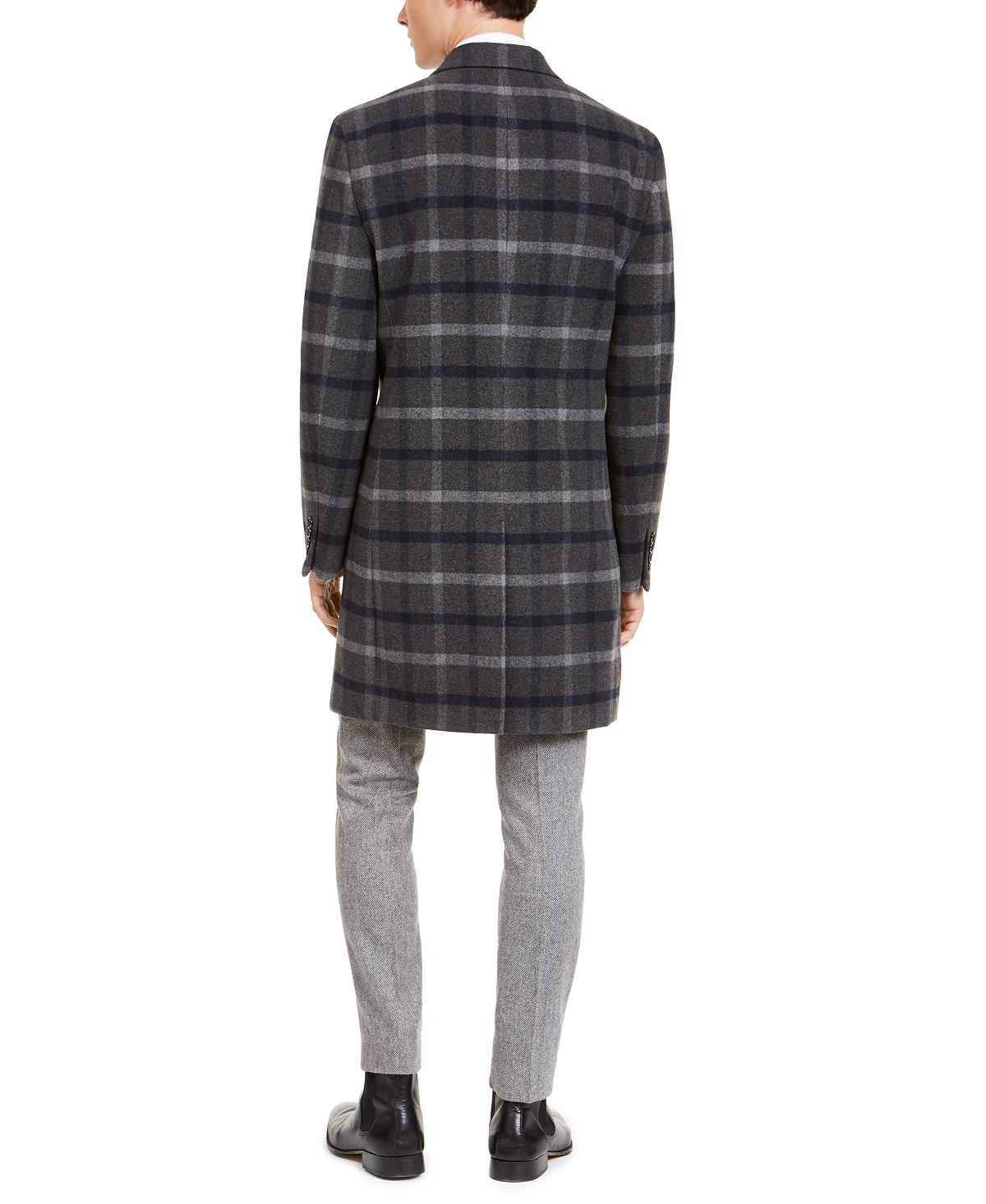 Tommy Hilfiger Modern-fit Performance Stretch Flex Plaid Addison Overcoat Grey Plaid