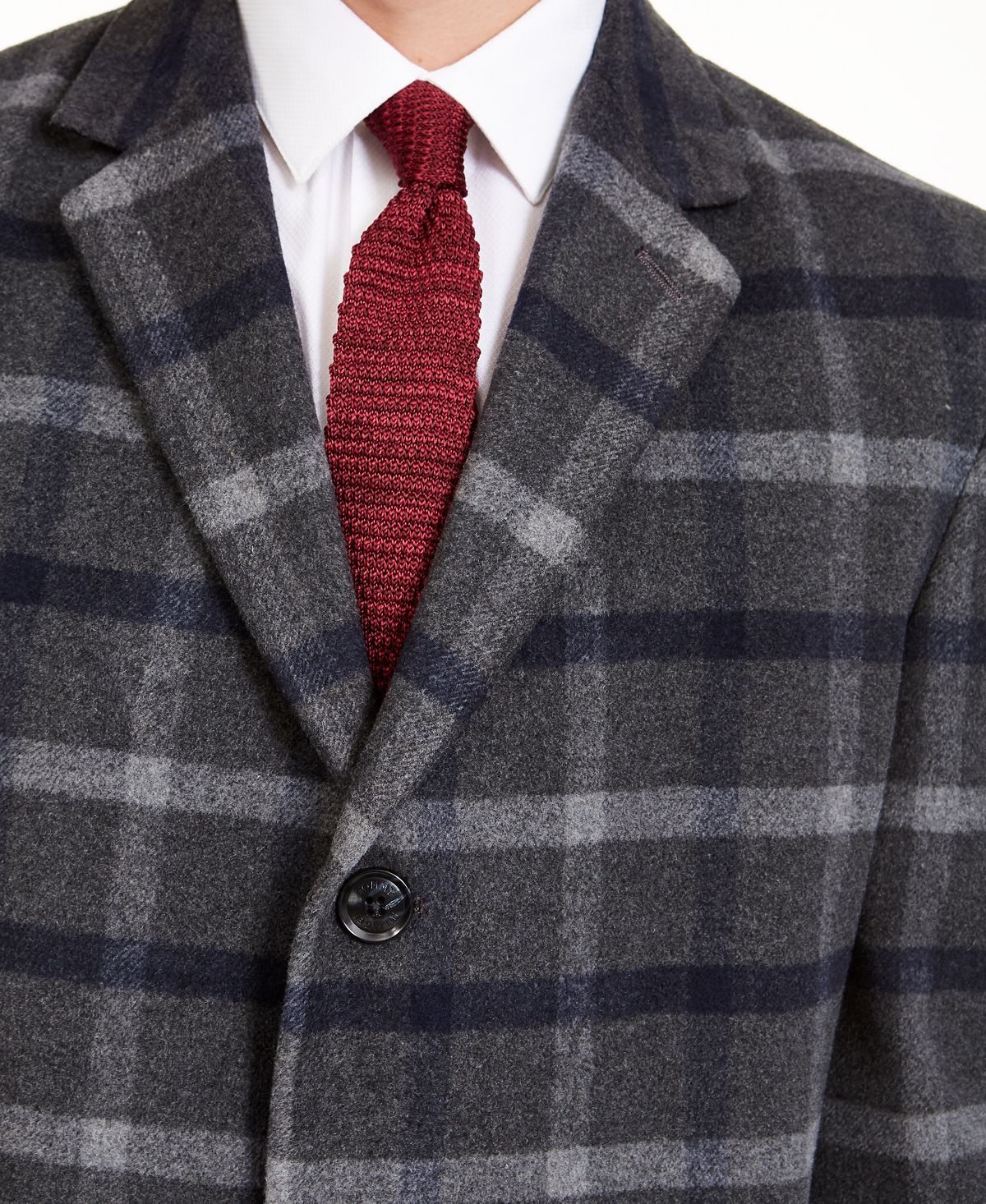 Tommy Hilfiger Modern-fit Performance Stretch Flex Plaid Addison Overcoat Grey Plaid