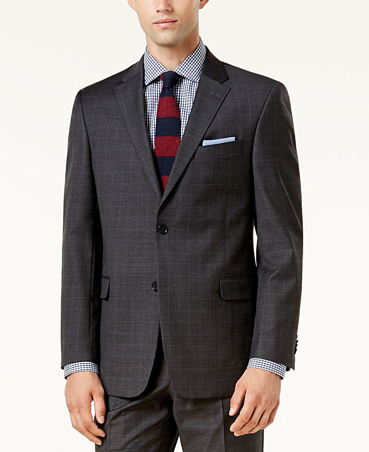 Tommy Hilfiger Modern-fit Th Flex Performance Plaid Wool Suit Jacket Dark Gray Plaid