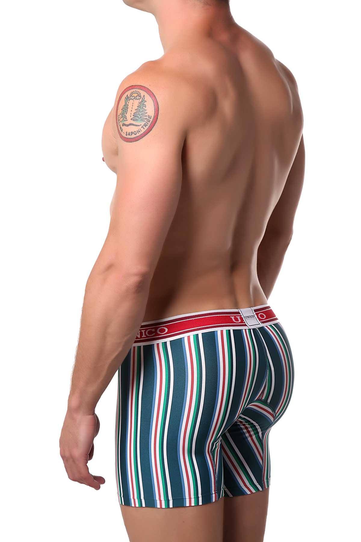 Unico Green/Red/Multi Striped Khalil Boxer Brief