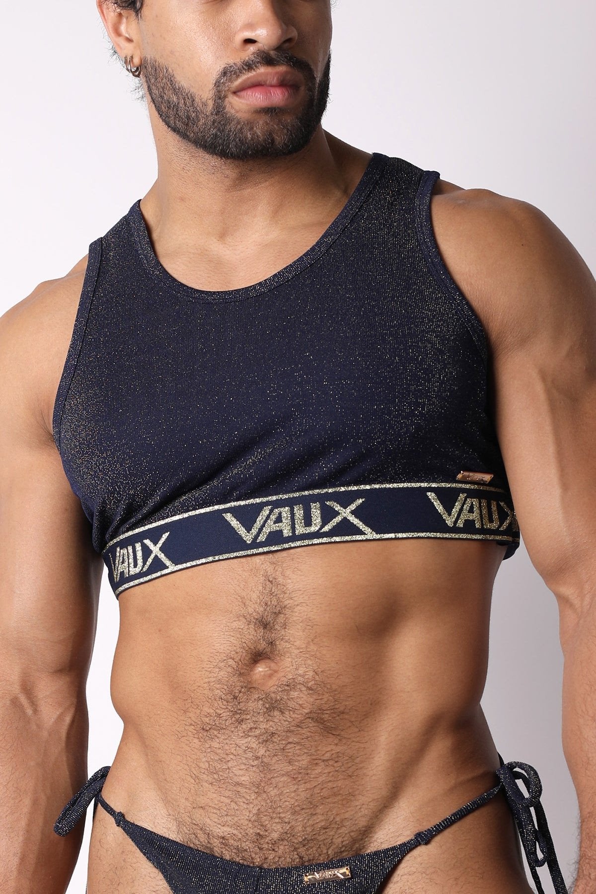 Vaux Navy Mirage Lurex Crop Top