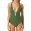 Vince Camuto Riviera Plunge Cheeky One-piece Swimsuit Fern