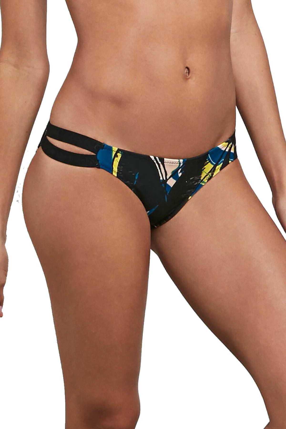 Volcom Lost Marbles Cutout Cheeky Bikini Bottom in Black