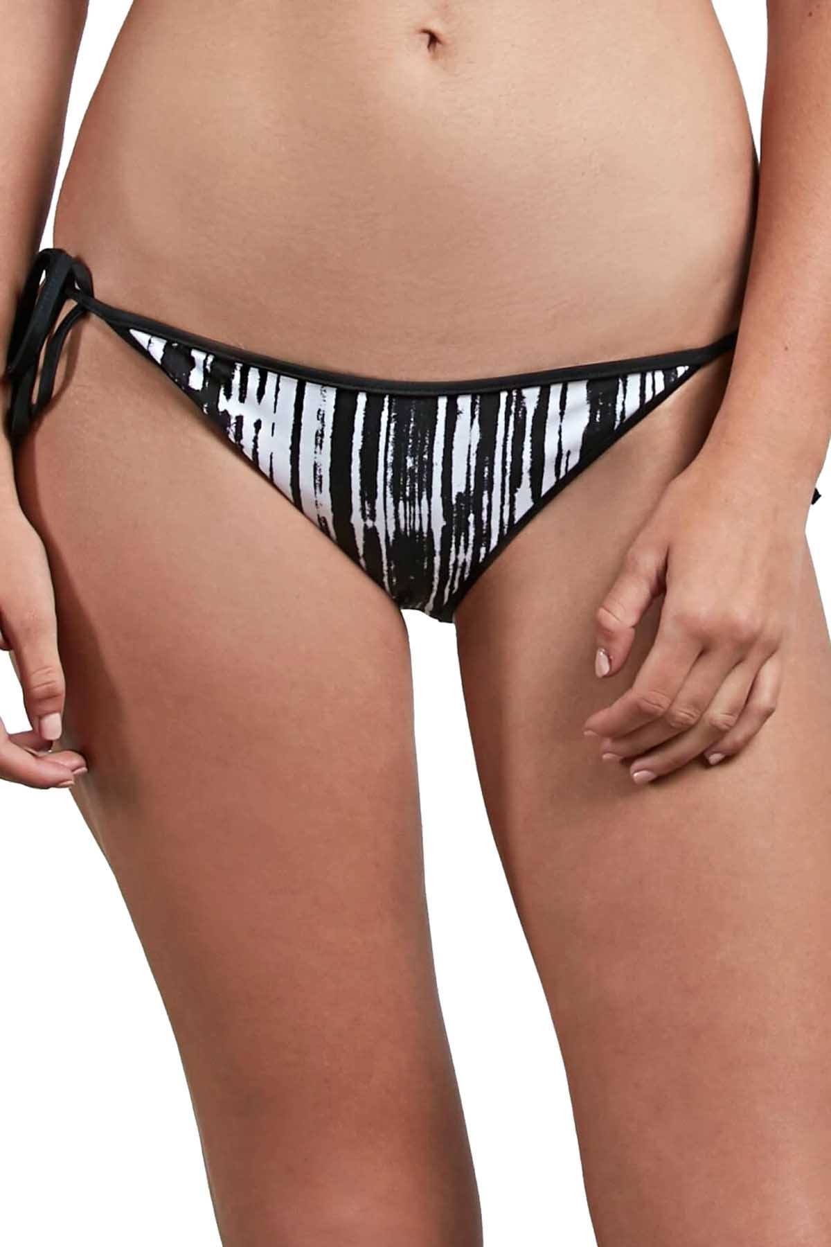 Volcom Stay Tuned Reversible Side Tie Bikini Bottom in Black/White