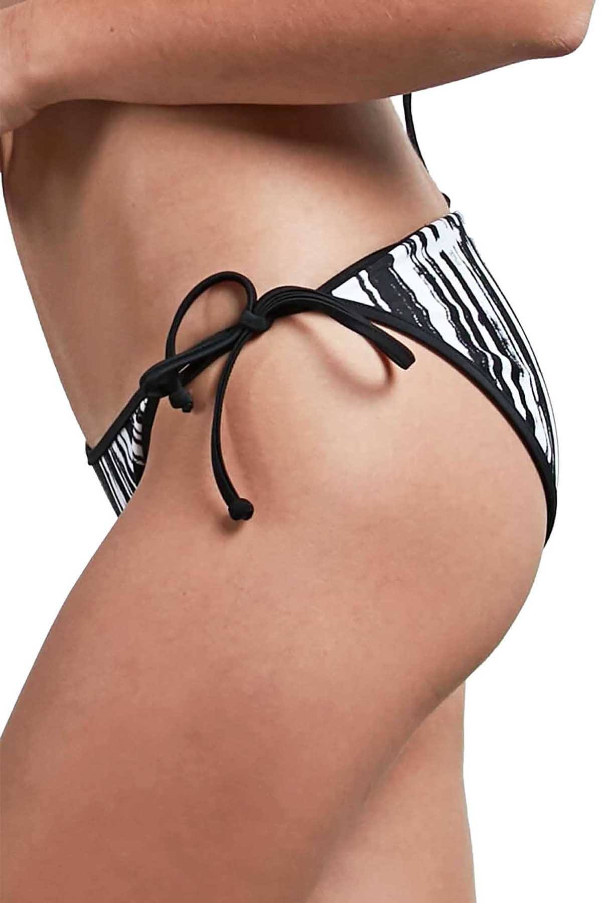 Volcom Stay Tuned Reversible Side Tie Bikini Bottom in Black/White