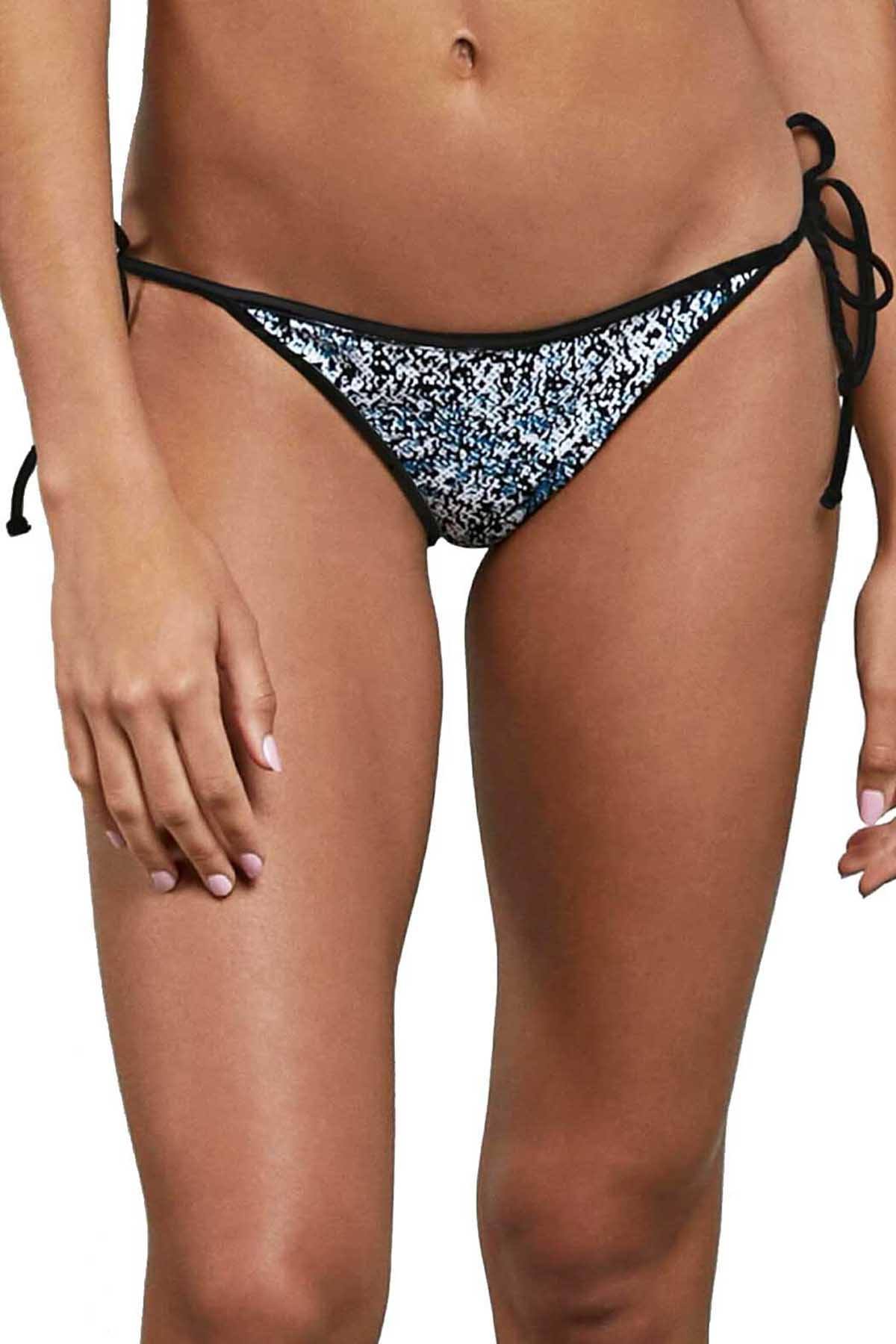 Volcom Stay Tuned Reversible Side Tie Bikini Bottom in Black/White