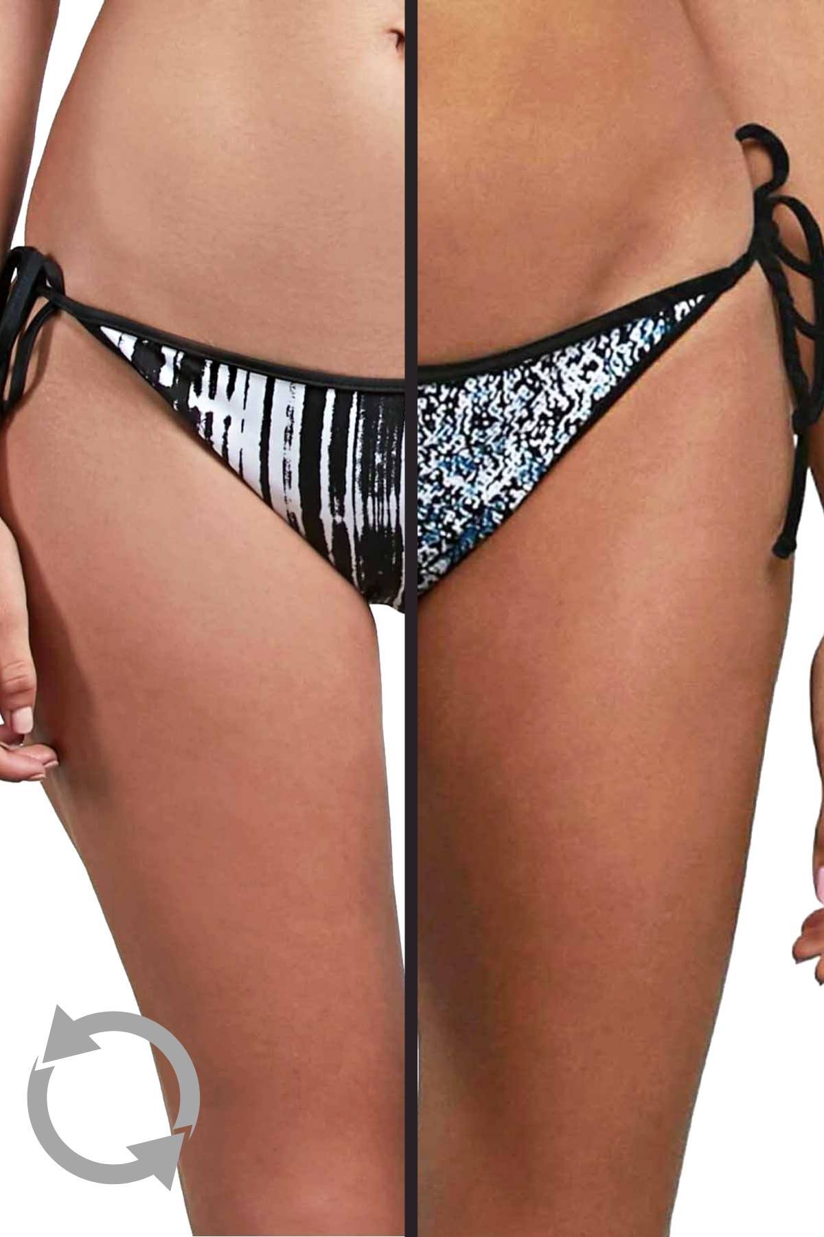 Volcom Stay Tuned Reversible Side Tie Bikini Bottom in Black/White