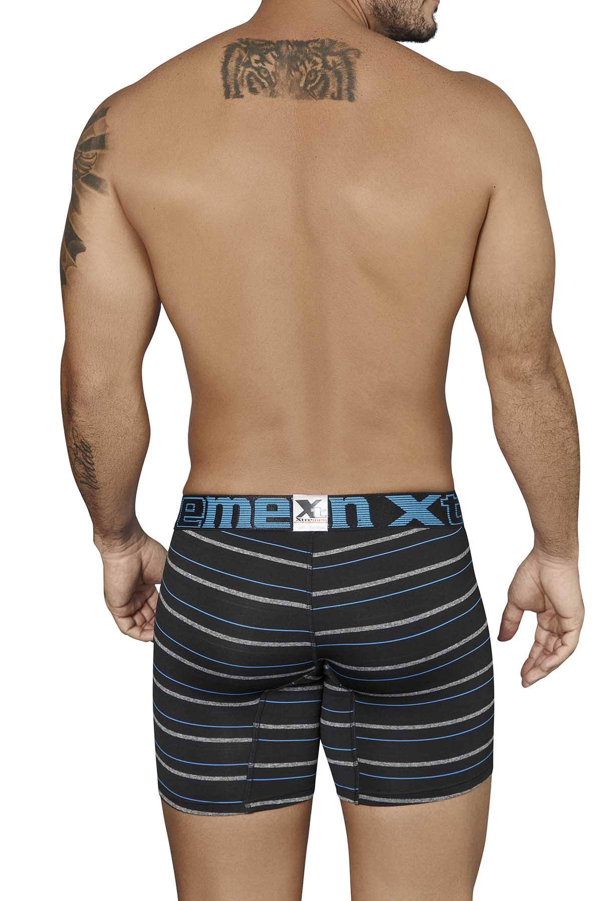 XTREMEN Black/Blue/Grey Thin-Stripe Microfiber Boxer Brief