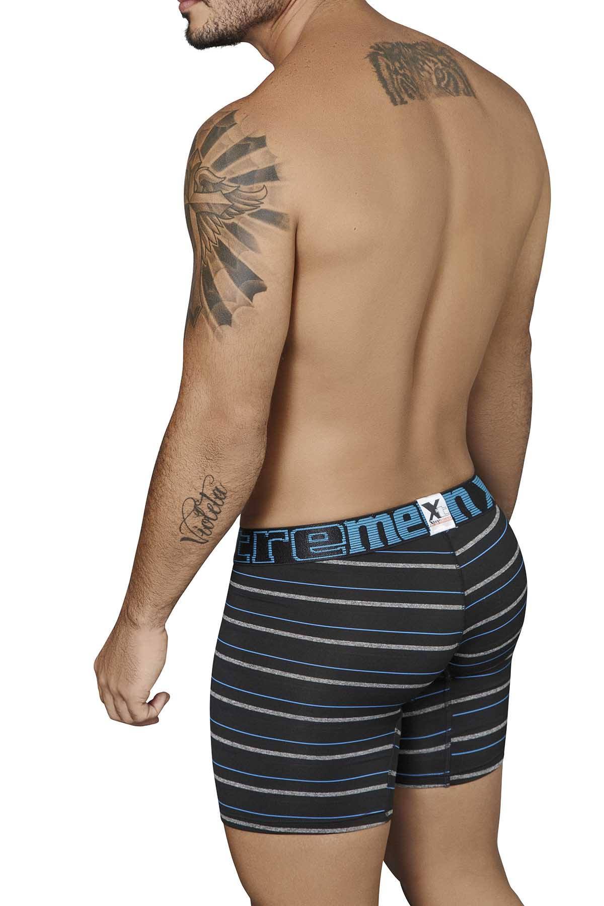 XTREMEN Black/Blue/Grey Thin-Stripe Microfiber Boxer Brief