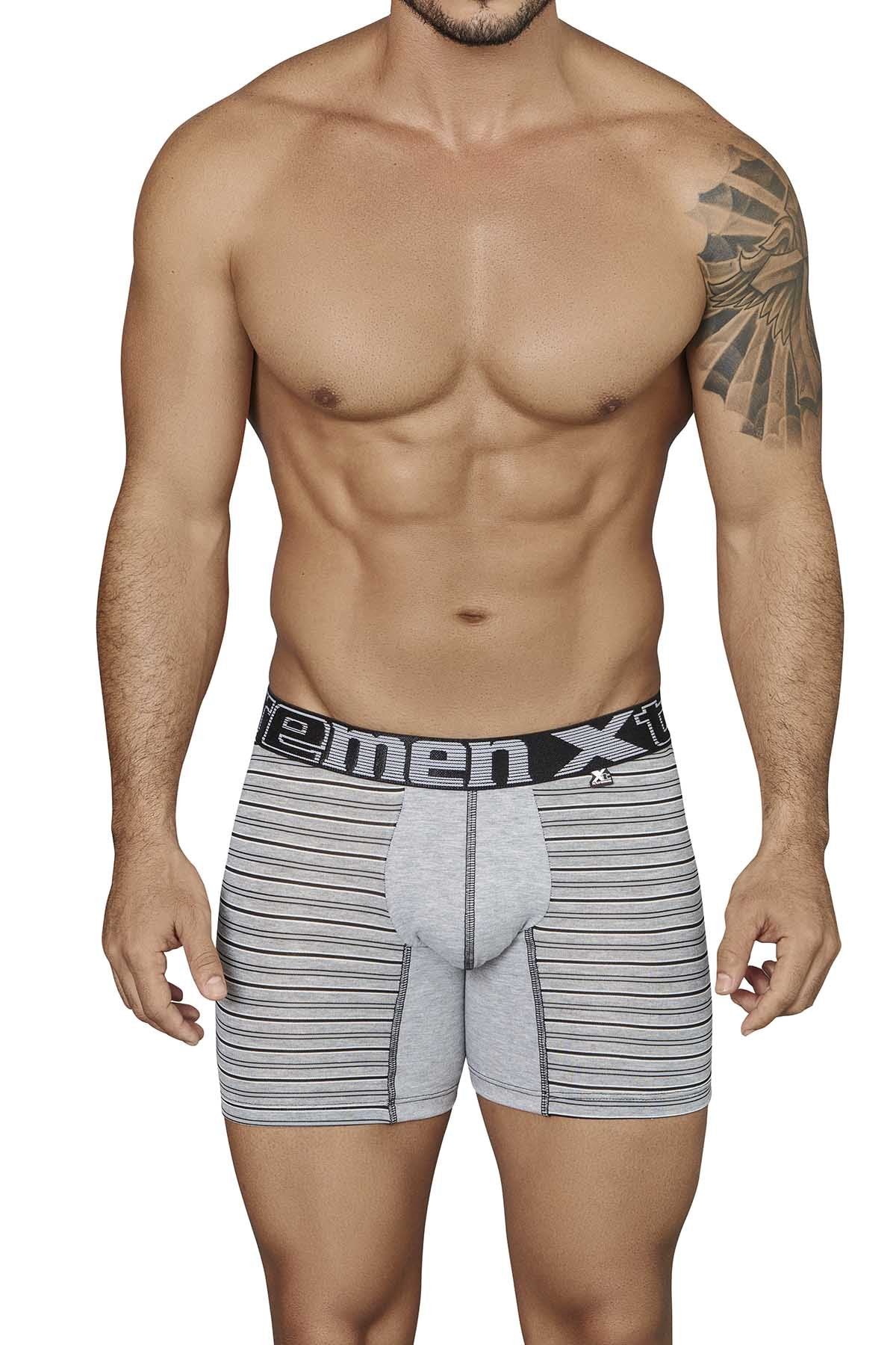 XTREMEN Black/Grey Striped-Panel Cotton Boxer Brief