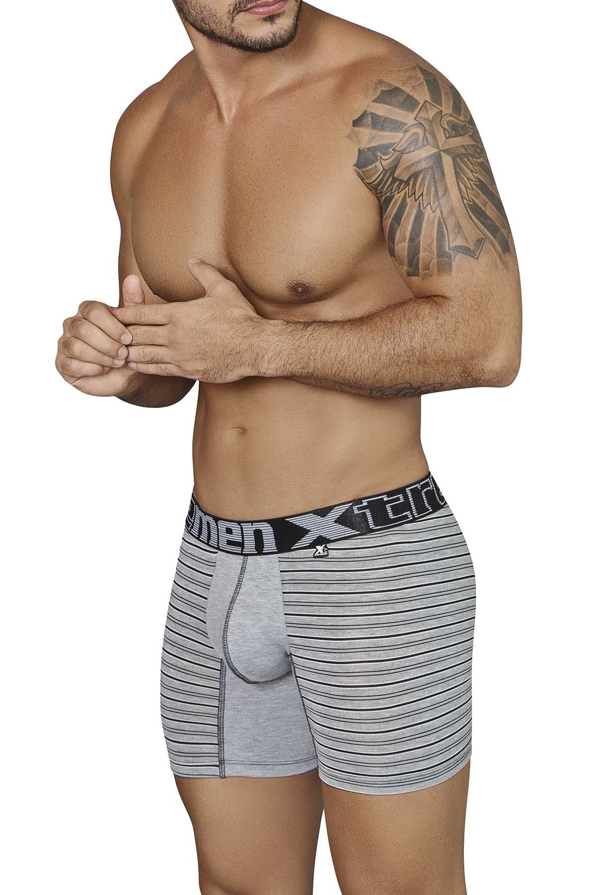 XTREMEN Black/Grey Striped-Panel Cotton Boxer Brief