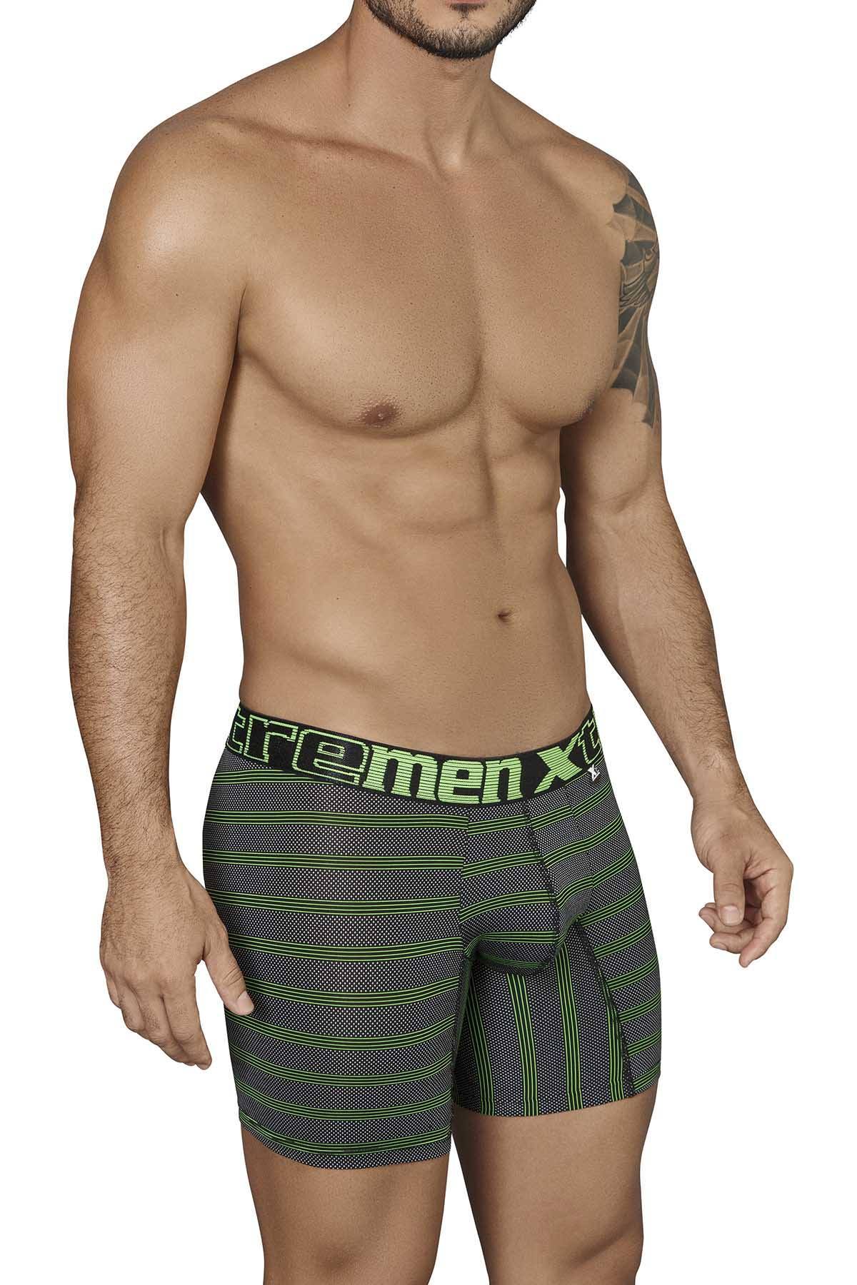 XTREMEN Black/Lime-Green Miniprint/Stripes Boxer Brief