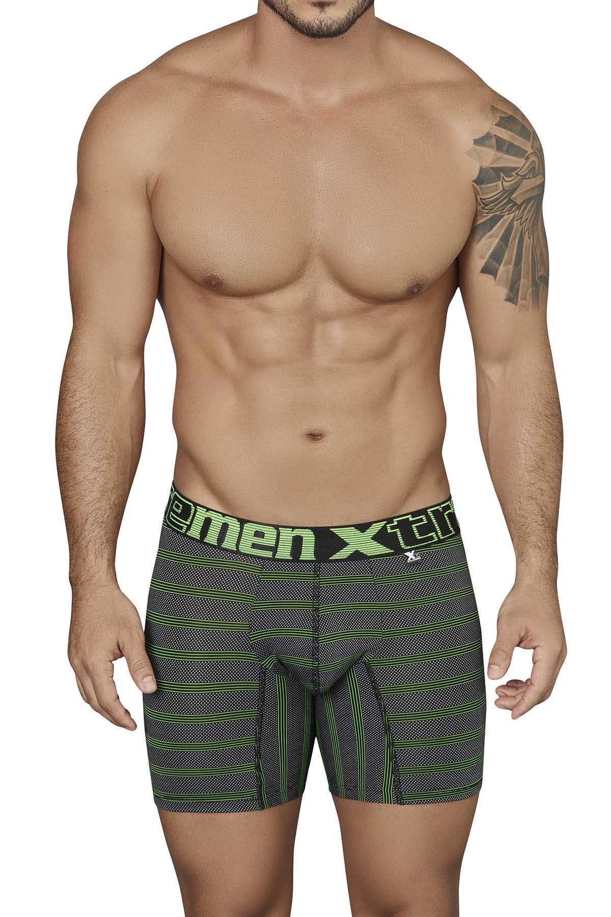 XTREMEN Black/Lime-Green Miniprint/Stripes Boxer Brief