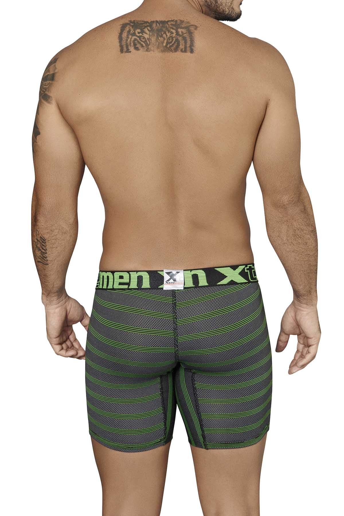 XTREMEN Black/Lime-Green Miniprint/Stripes Boxer Brief