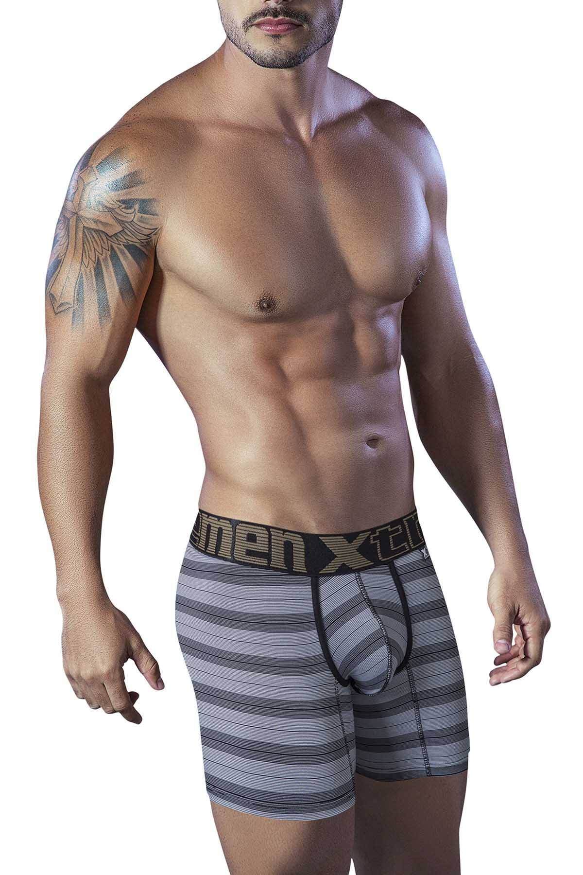 XTREMEN Black Microfiber Piping Boxer Brief